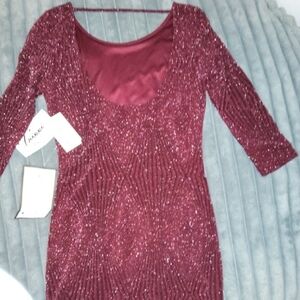Trixxi Burgundy Sequin Long Sleeve Dress